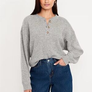 Old Navy Oversized Cozy Waffle Henley Top XS